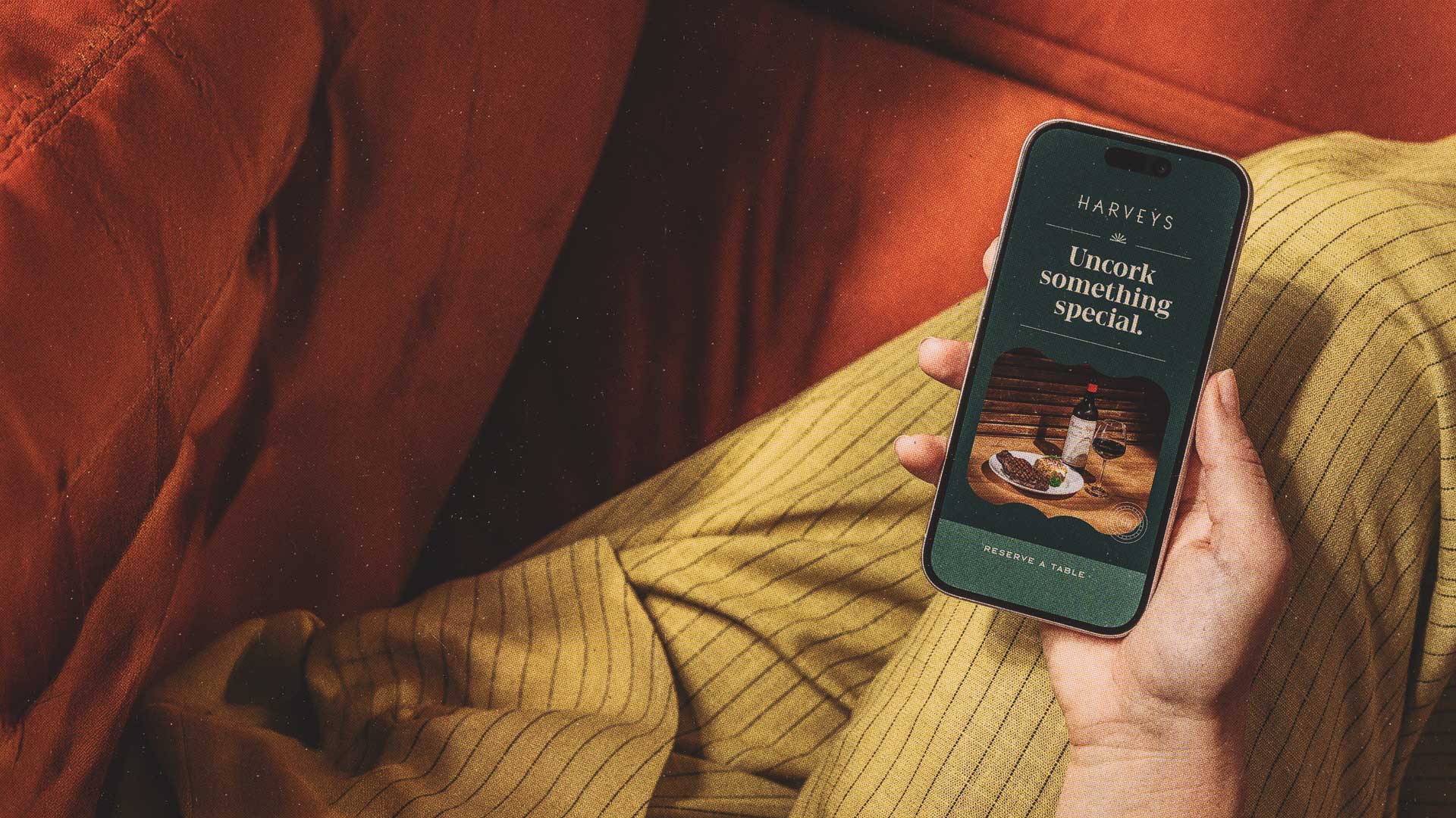 Harveys landing page on a phone